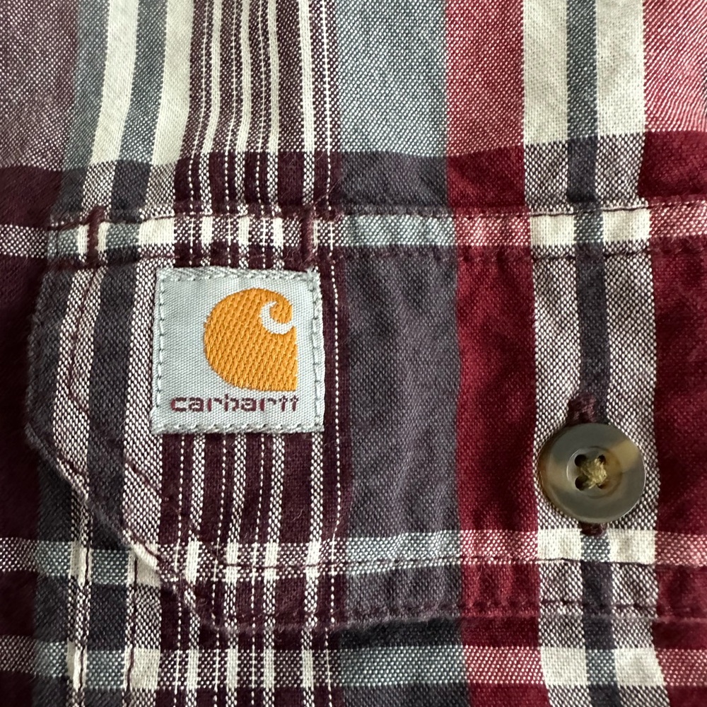 Carhartt Men's Burgundy and White‎ Plaid Shirt - Picture 3 of 5